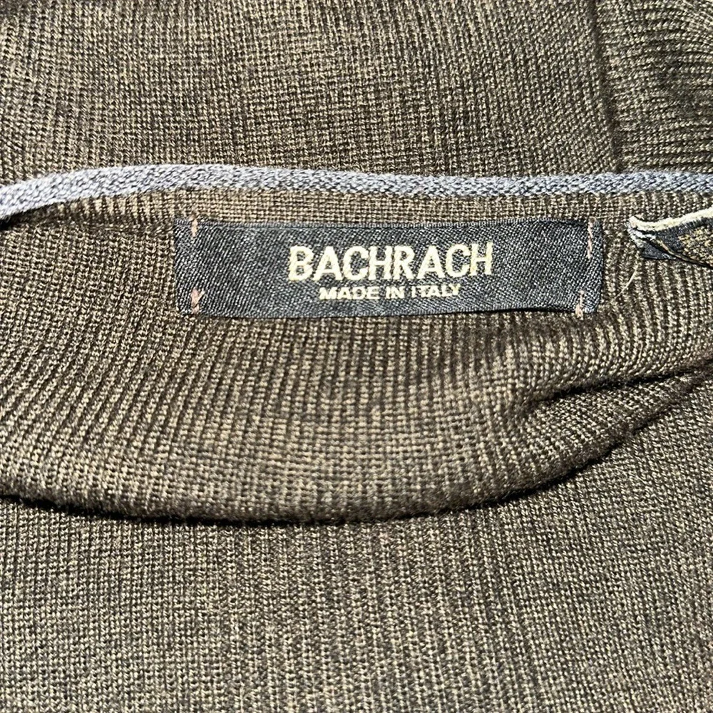 Bachrach Mens V-Neck Sweater Olive Green Wool Blend Made in‎ Italy Size Large